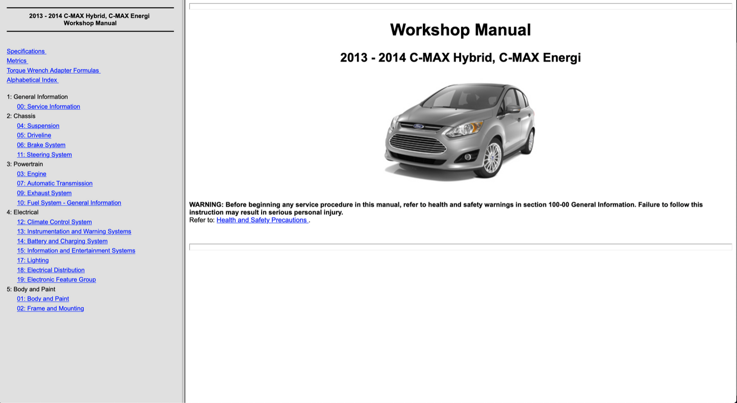 Ford C-Max Hybrid (2013-2014) Official Workshop Repair Manual