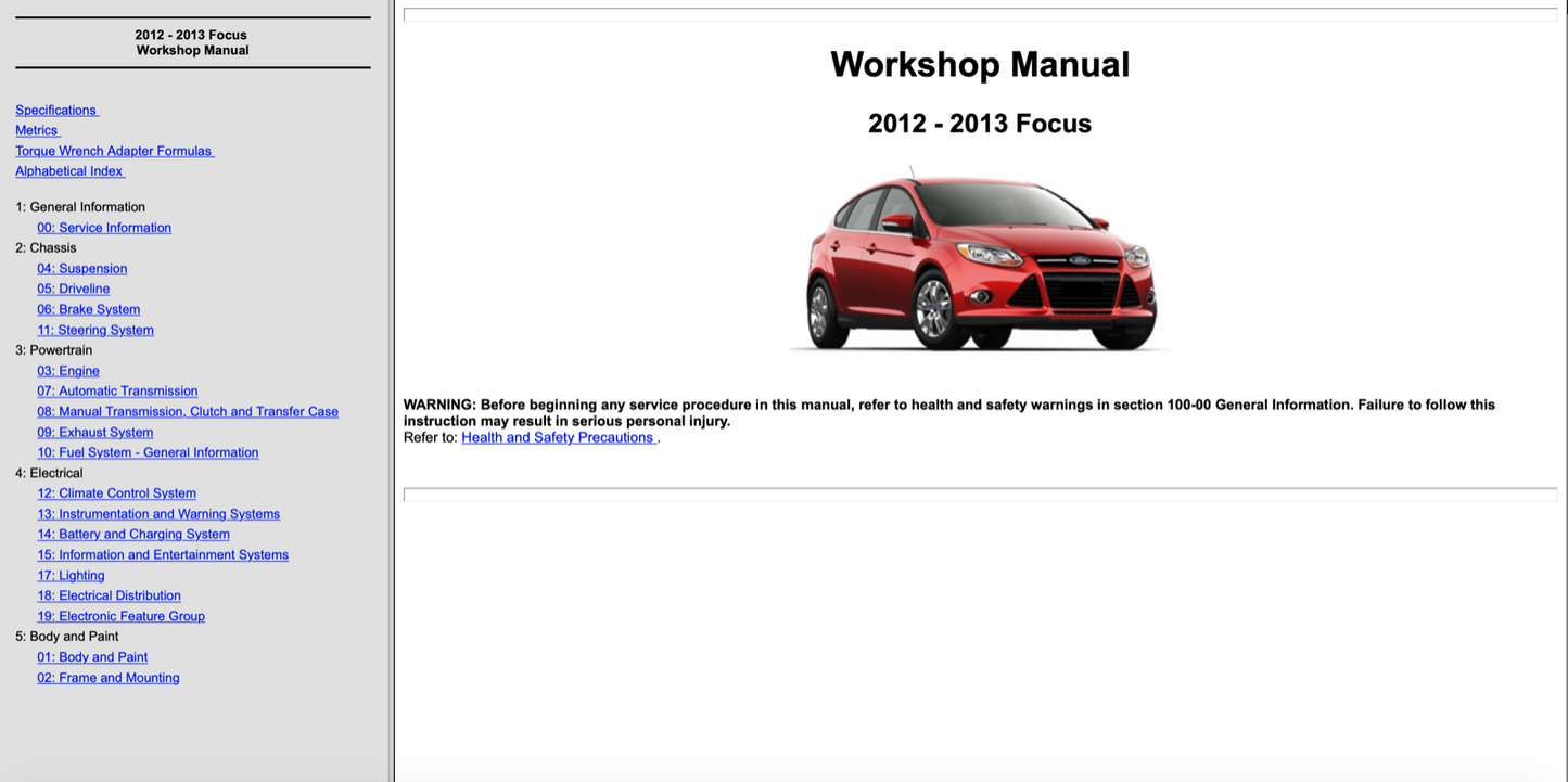 Ford Focus (2012-2014) Official Workshop Repair Manual
