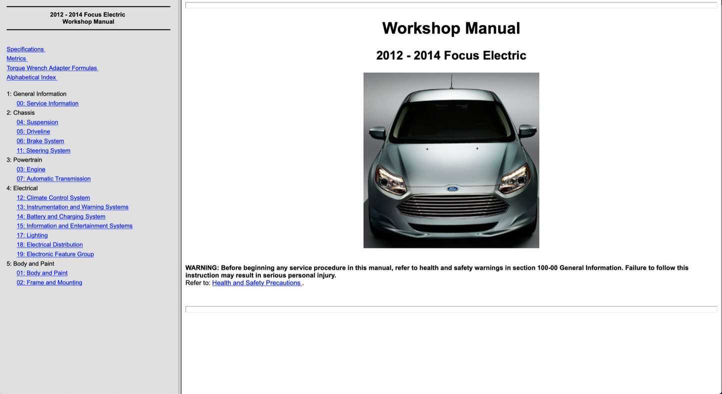 Ford Focus Electric (2012-2014) Official Workshop Repair Manual