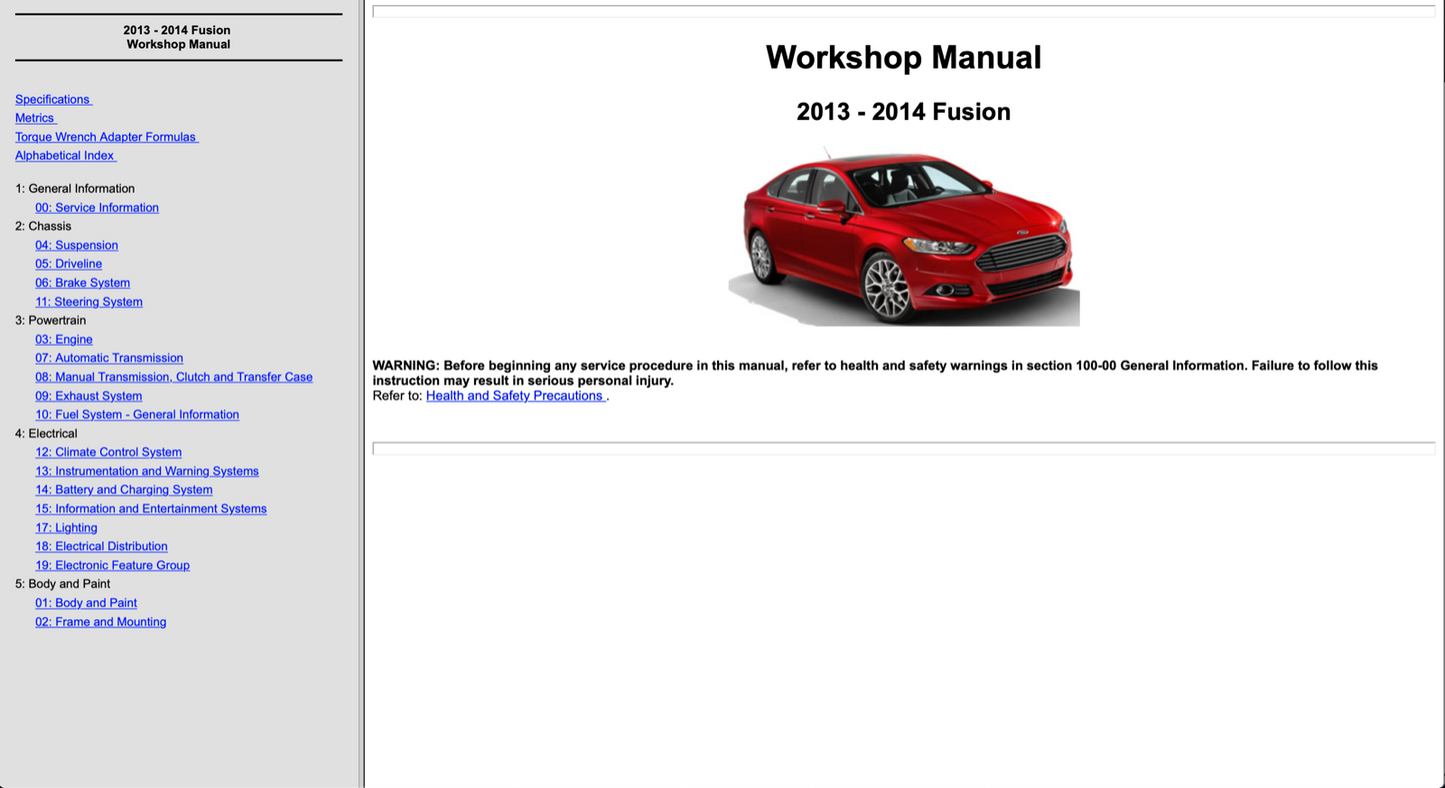 Ford Fusion (2013-2014) Official Workshop Repair Manual