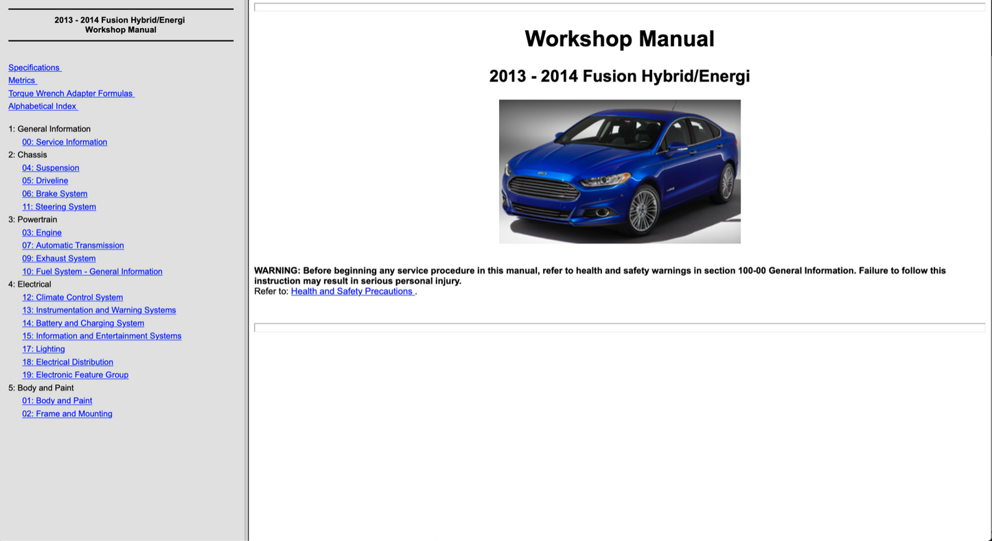 Ford Fusion Hybrid - Energi (2013-2014) Official Workshop Repair Manual
