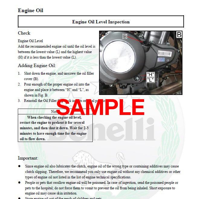 Benelli Zafferano 250 Official Workshop Repair Manual